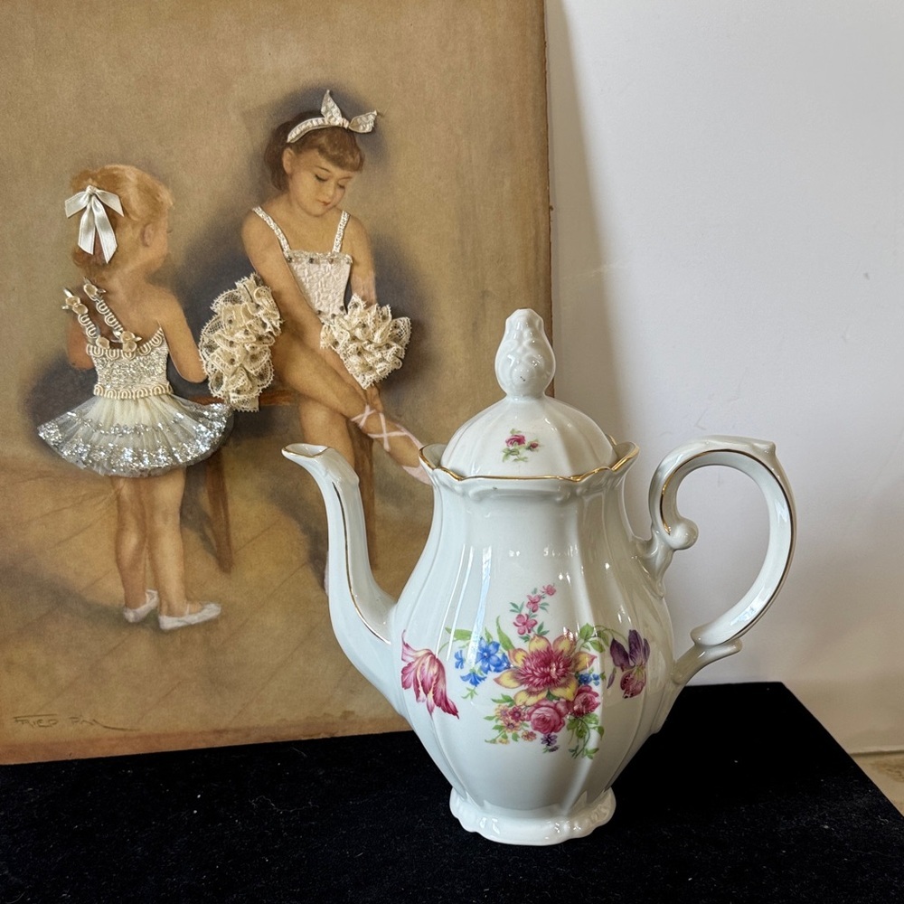 Vintage IJB Germany US Zone Porcelain Pitcher Teapot Hand Paint 8 1/2"